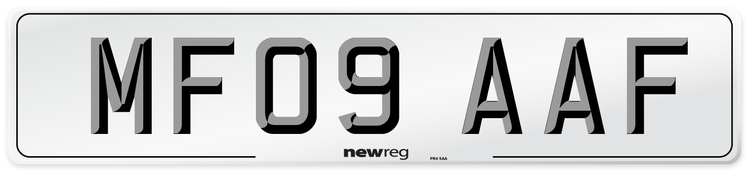 MF09 AAF Number Plate from New Reg